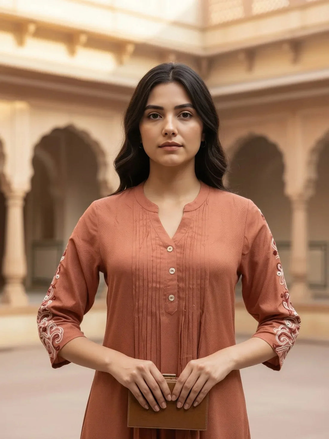 Buy Rayon Embroidered A-Line Calf Length Kurta-Peach