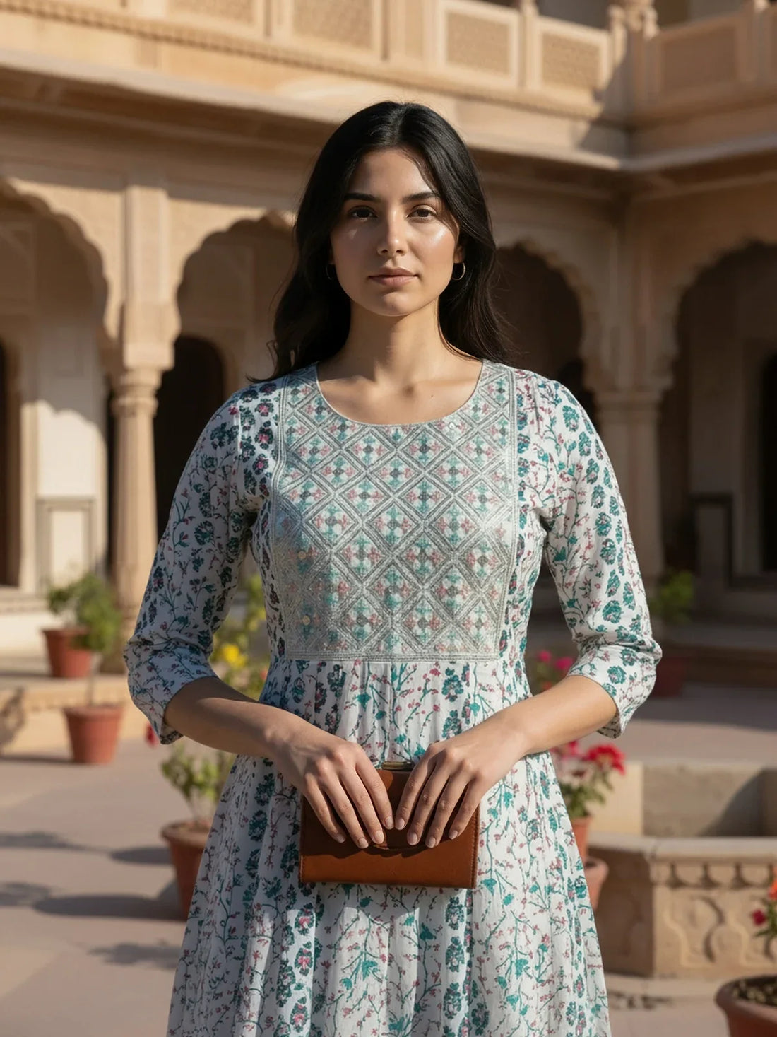 Buy Rayon Embroidered Flared Calf Length Kurta-White