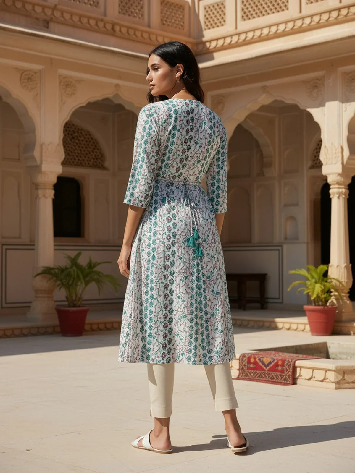 Buy Rayon Embroidered Flared Calf Length Kurta-White