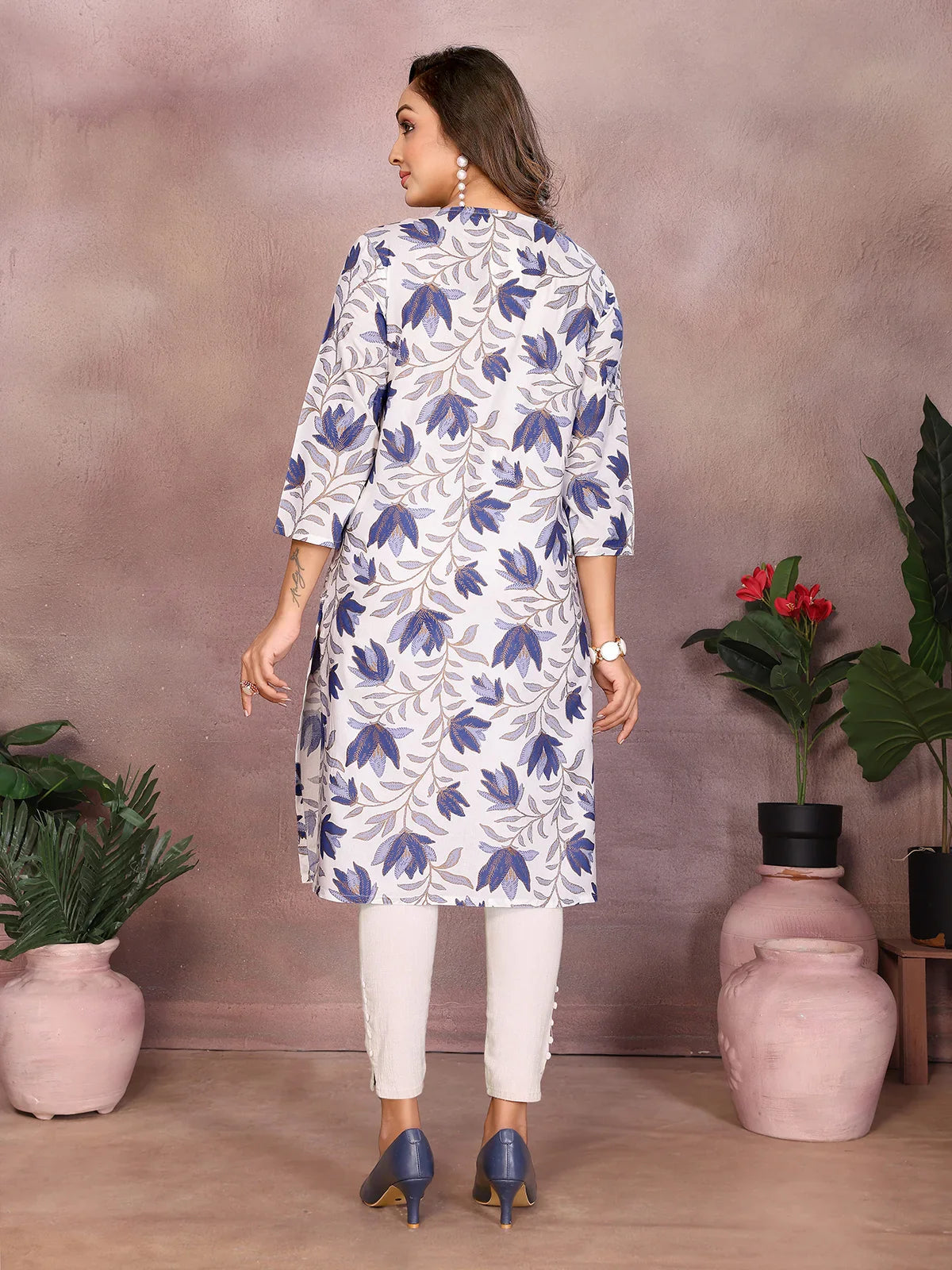 Buy Rayon Printed Straight Knee Length Kurta-Blue