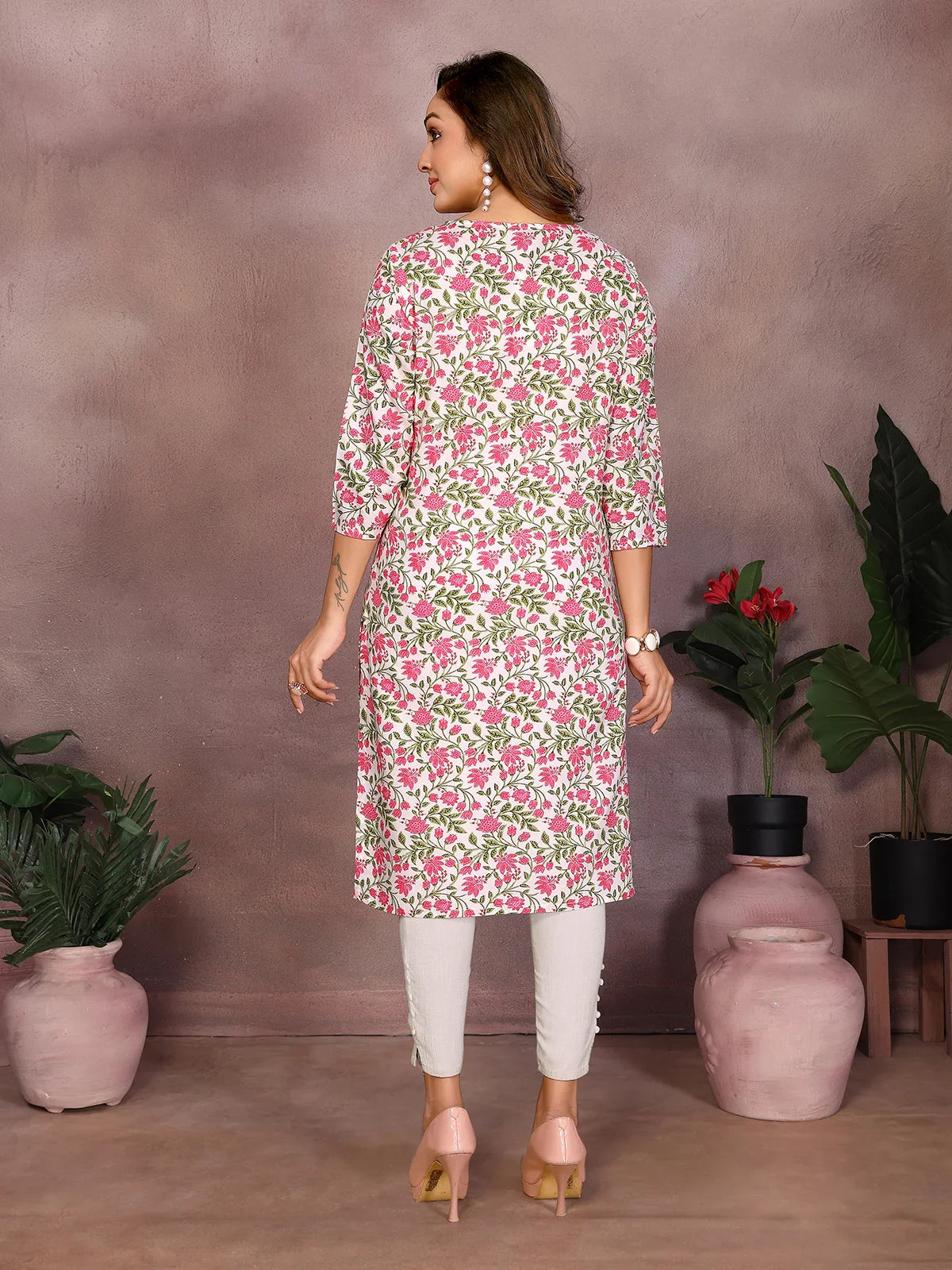 Buy Rayon Printed Straight Knee Length Kurta-Pink