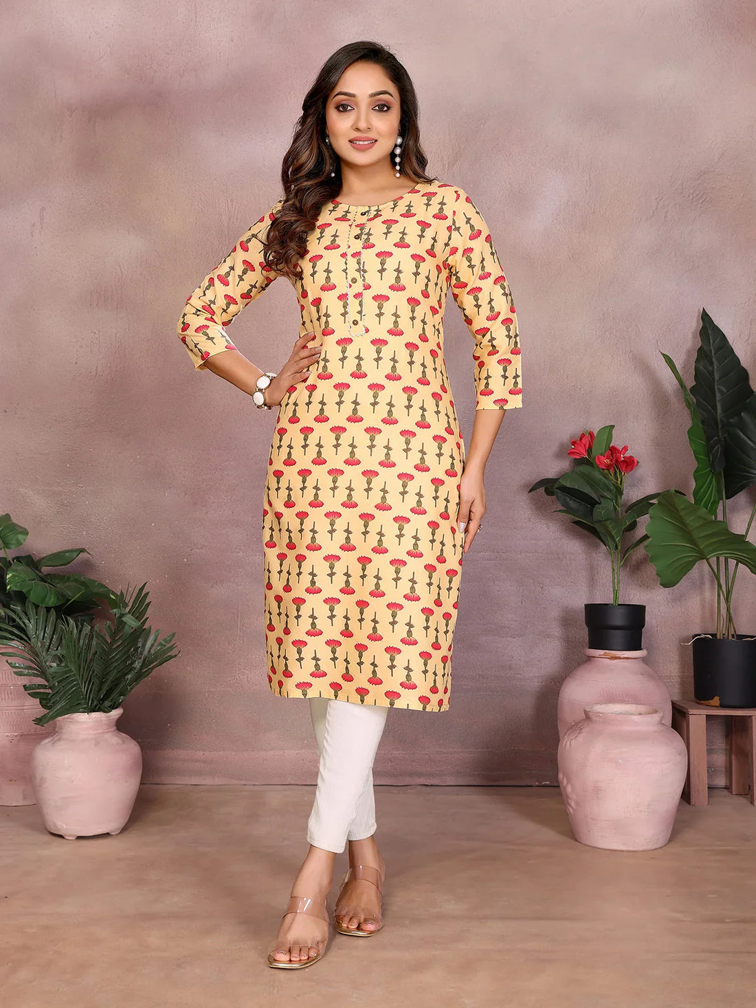 Buy Rayon Printed Straight Knee Length Kurta-Pink