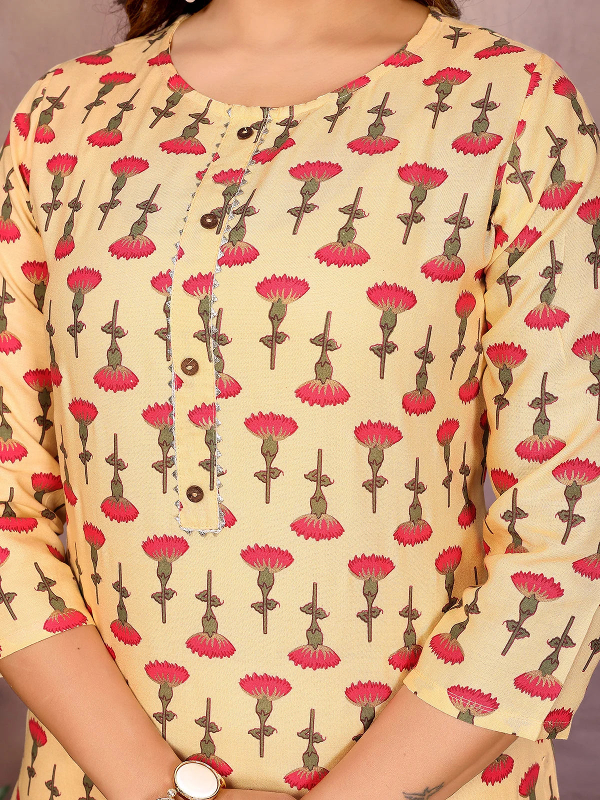 Buy Rayon Printed Straight Knee Length Kurta-Pink