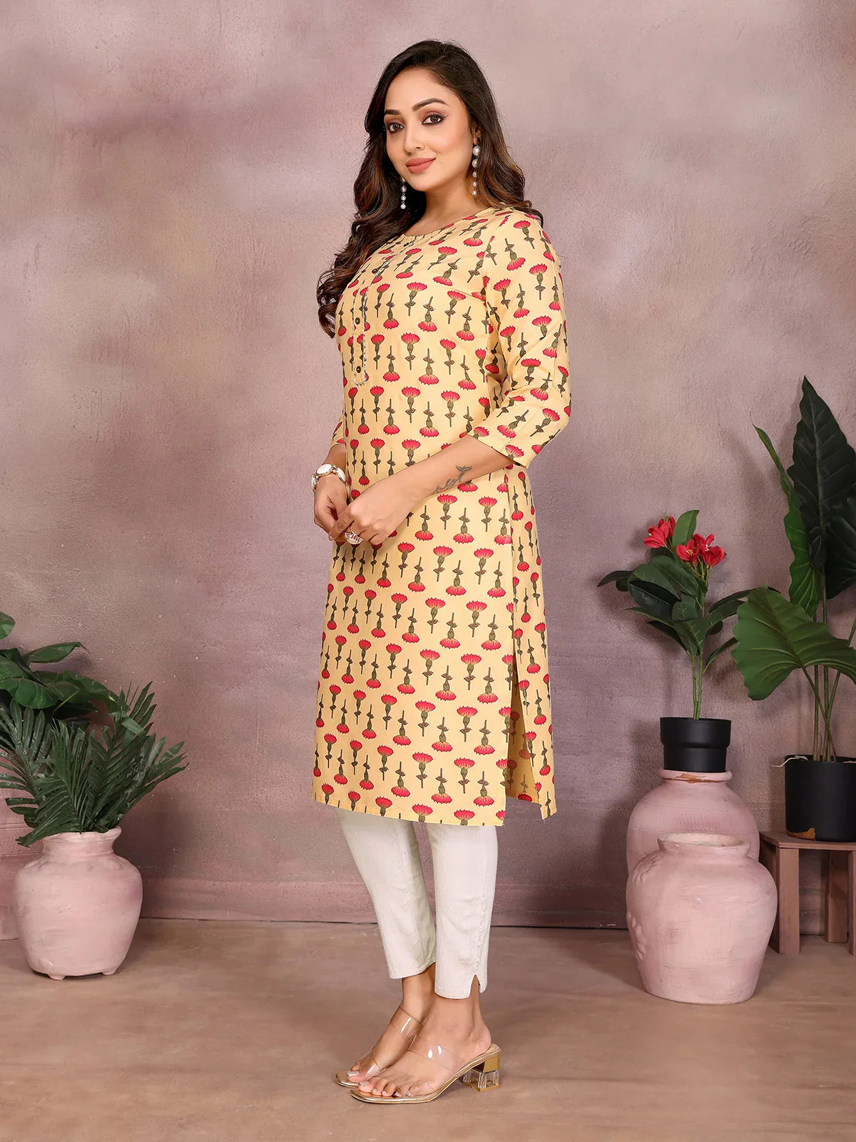 Buy Rayon Printed Straight Knee Length Kurta-Pink