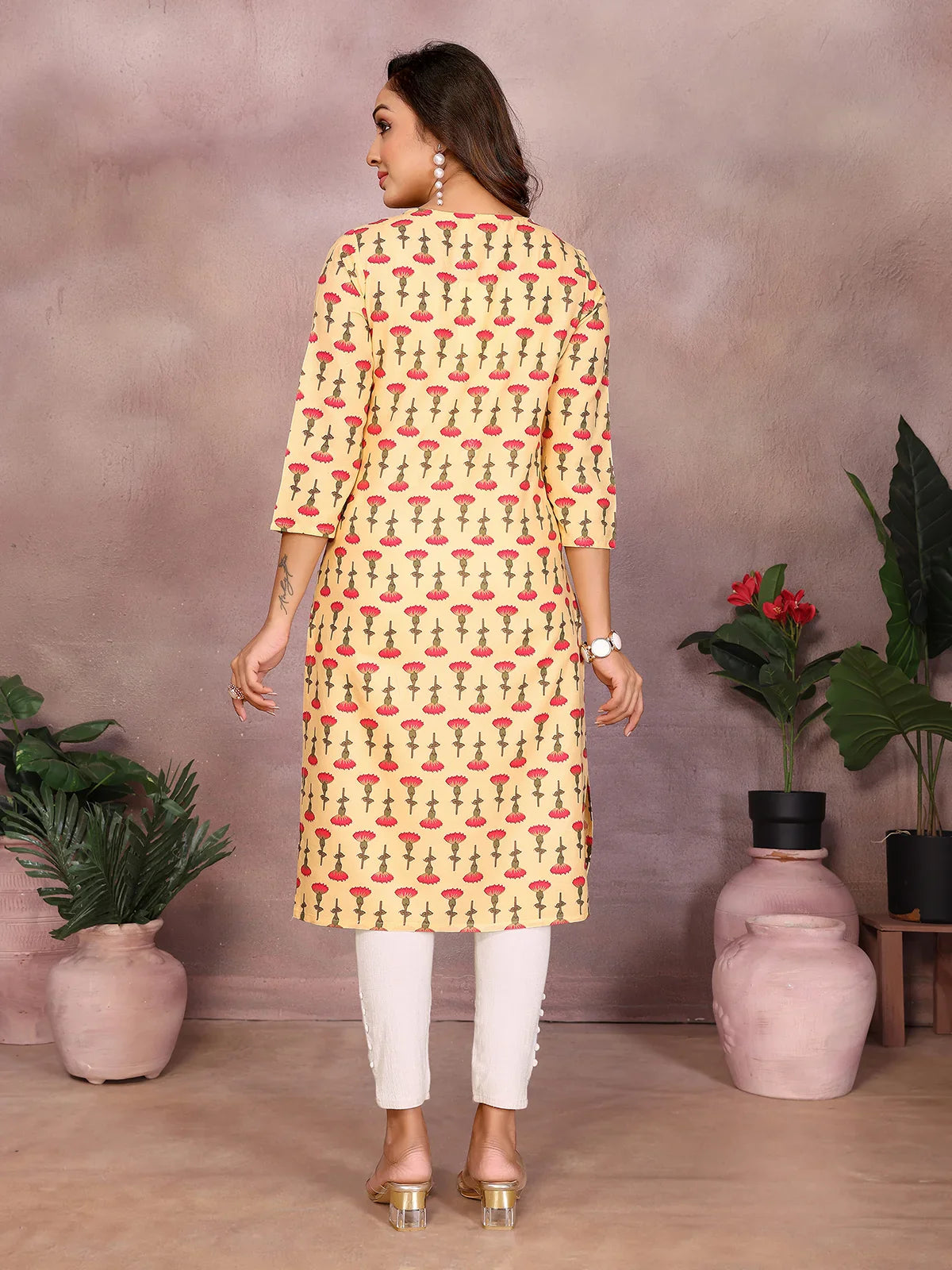 Buy Rayon Printed Straight Knee Length Kurta-Pink