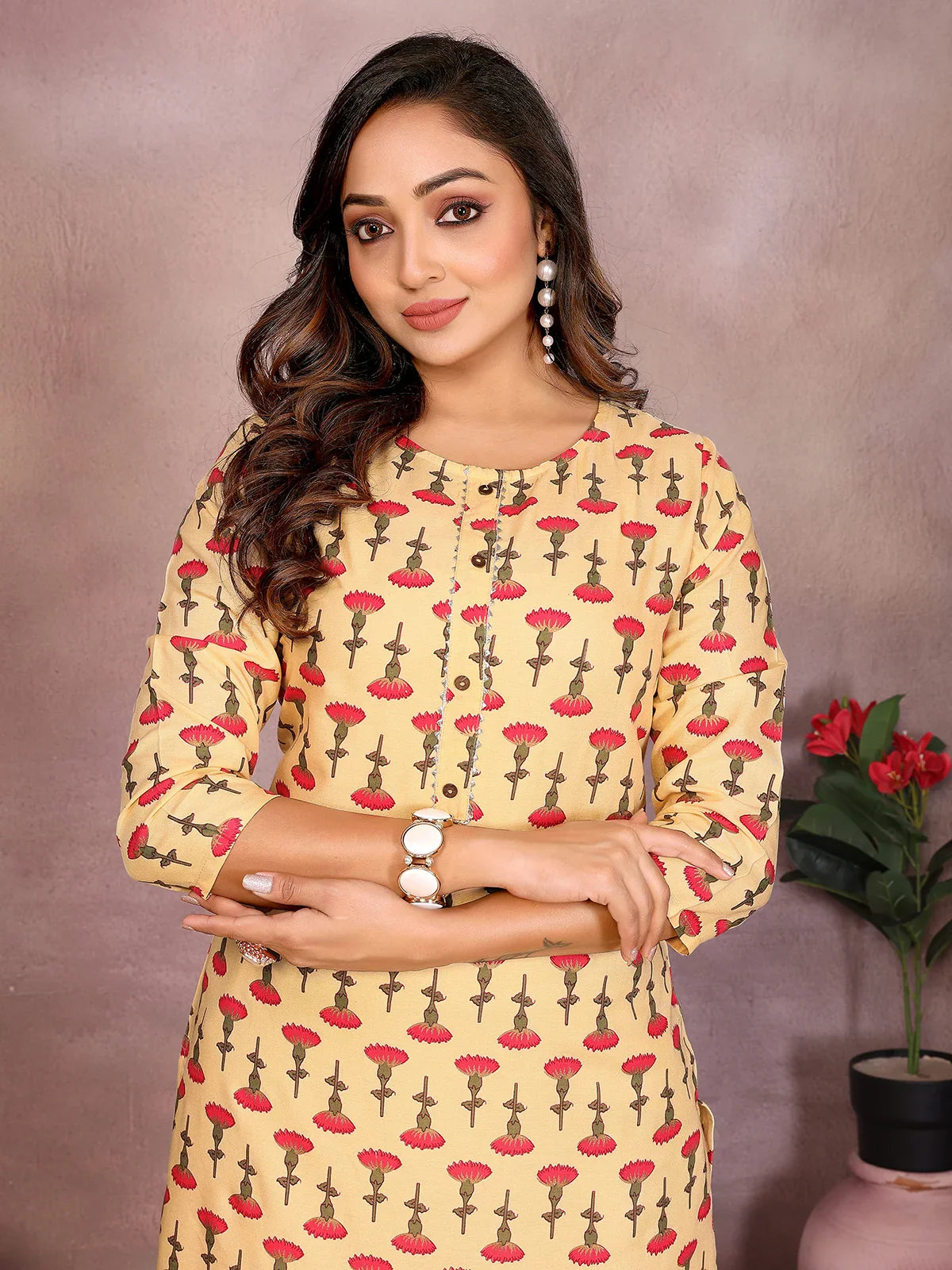 Buy Rayon Printed Straight Knee Length Kurta-Pink