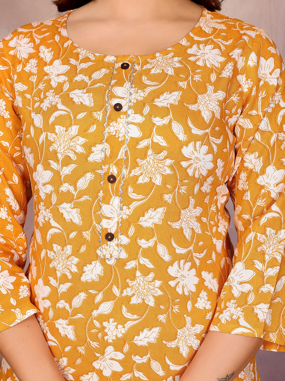 Buy Rayon Printed Straight Knee Length Kurta-Mustard
