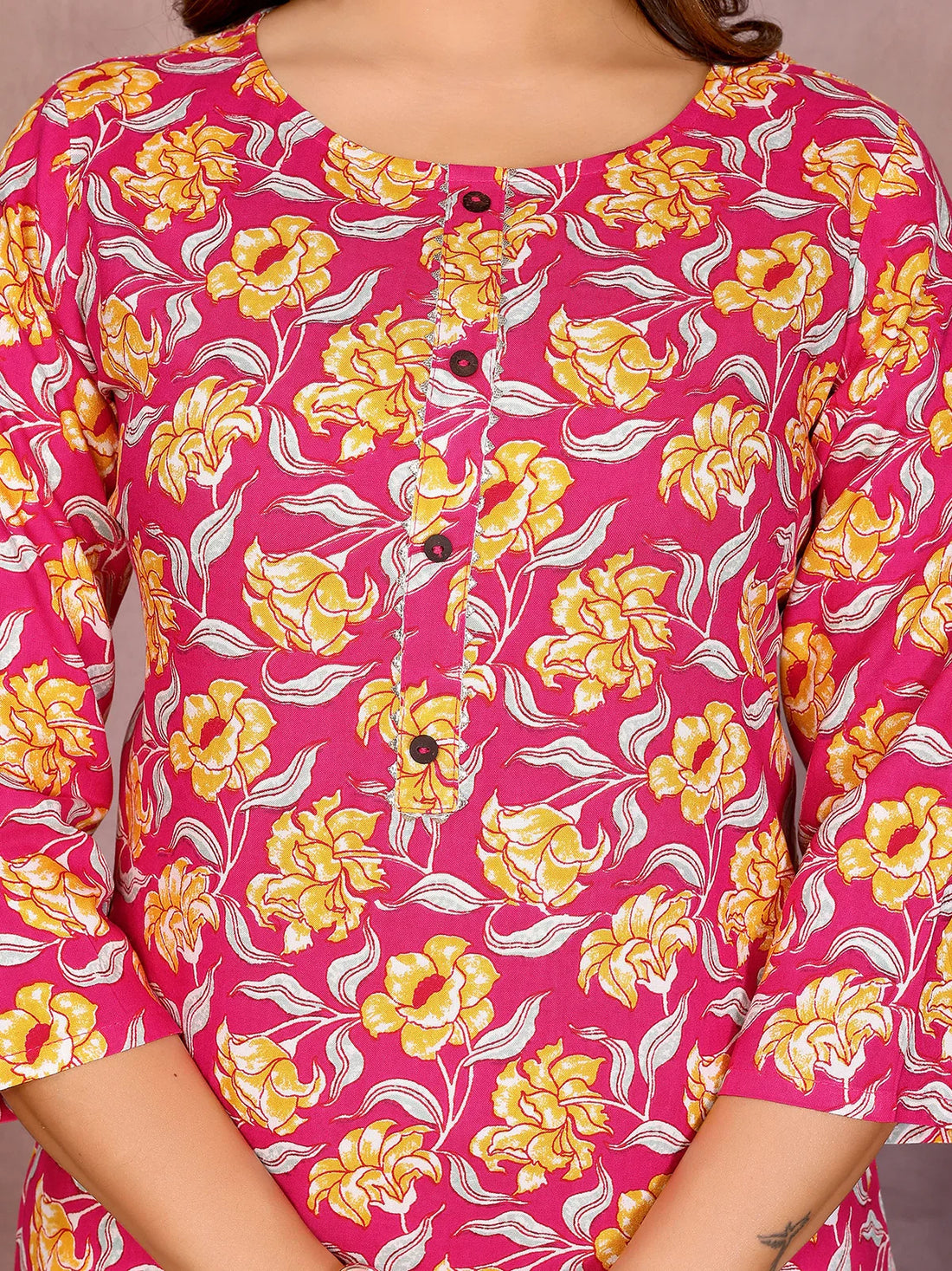 Buy Rayon Printed Straight Knee Length Kurta-Pink