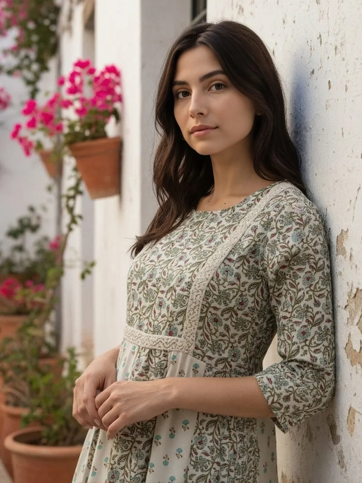 Buy Cotton Lurex Embroidered Anarkali Calf Length Kurta-Blue