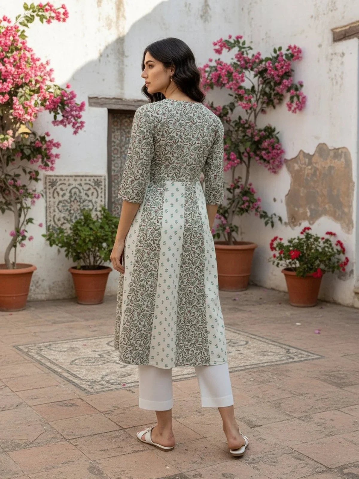 Buy Cotton Lurex Embroidered Anarkali Calf Length Kurta-Blue