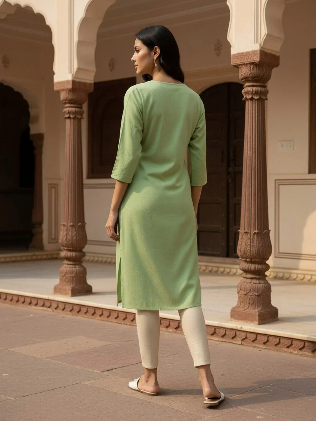 Buy Rayon Embroidered Straight Calf Length Kurta-Green