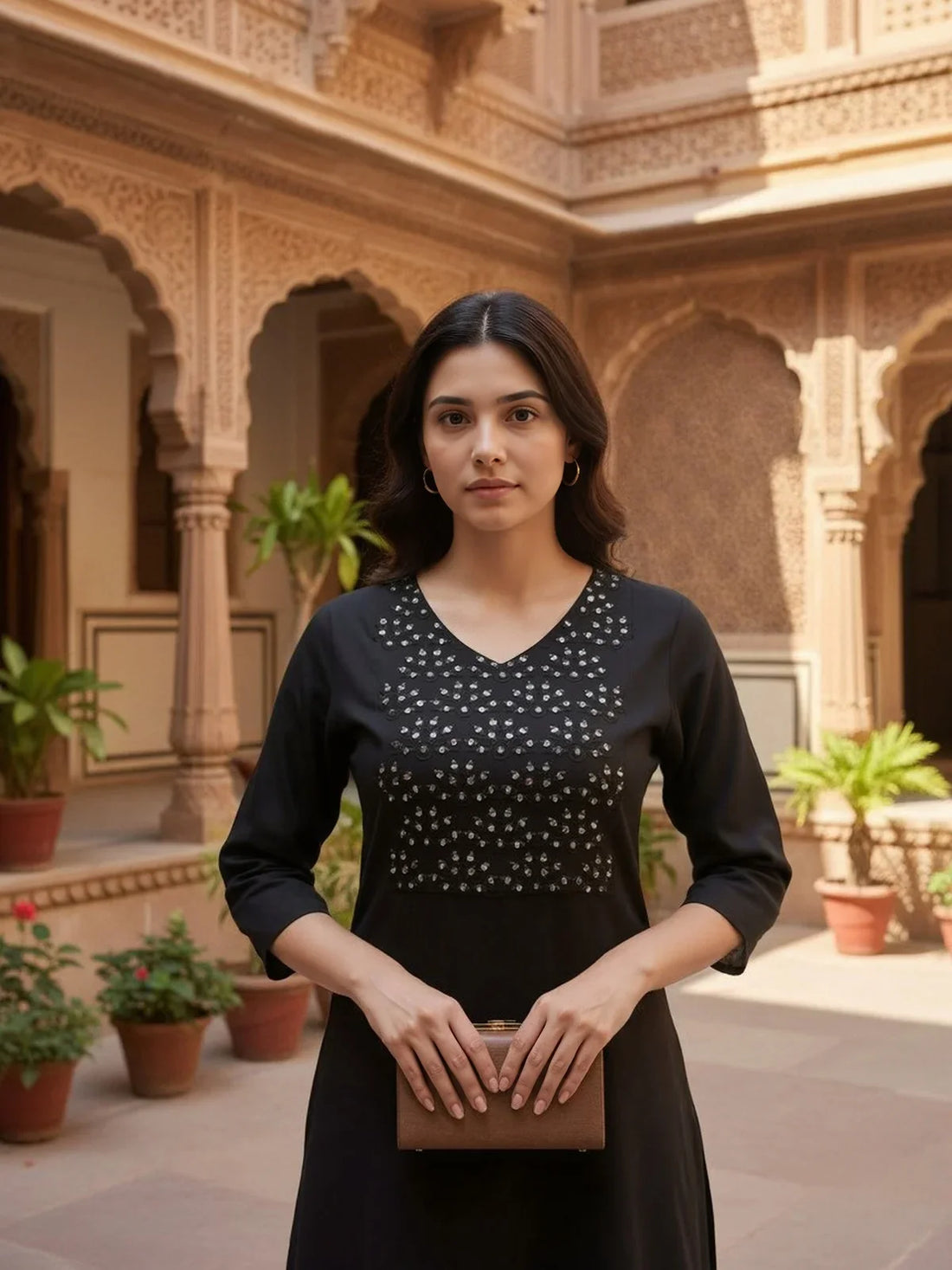 Buy Cotton Flex Embroidered Straight Calf Length Kurta-Black