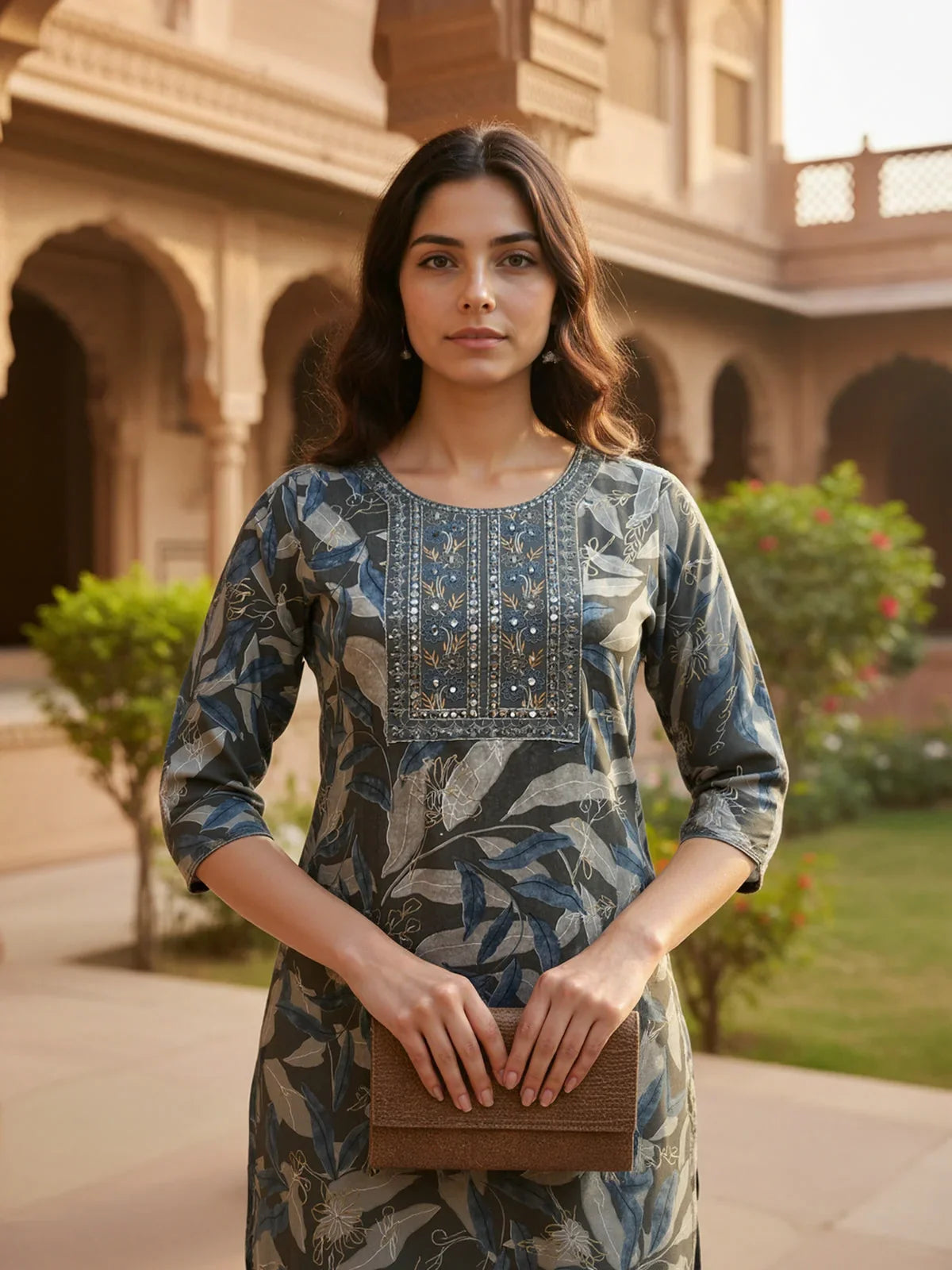 Buy Rayon Embroidered Straight Calf Length Kurta-Grey
