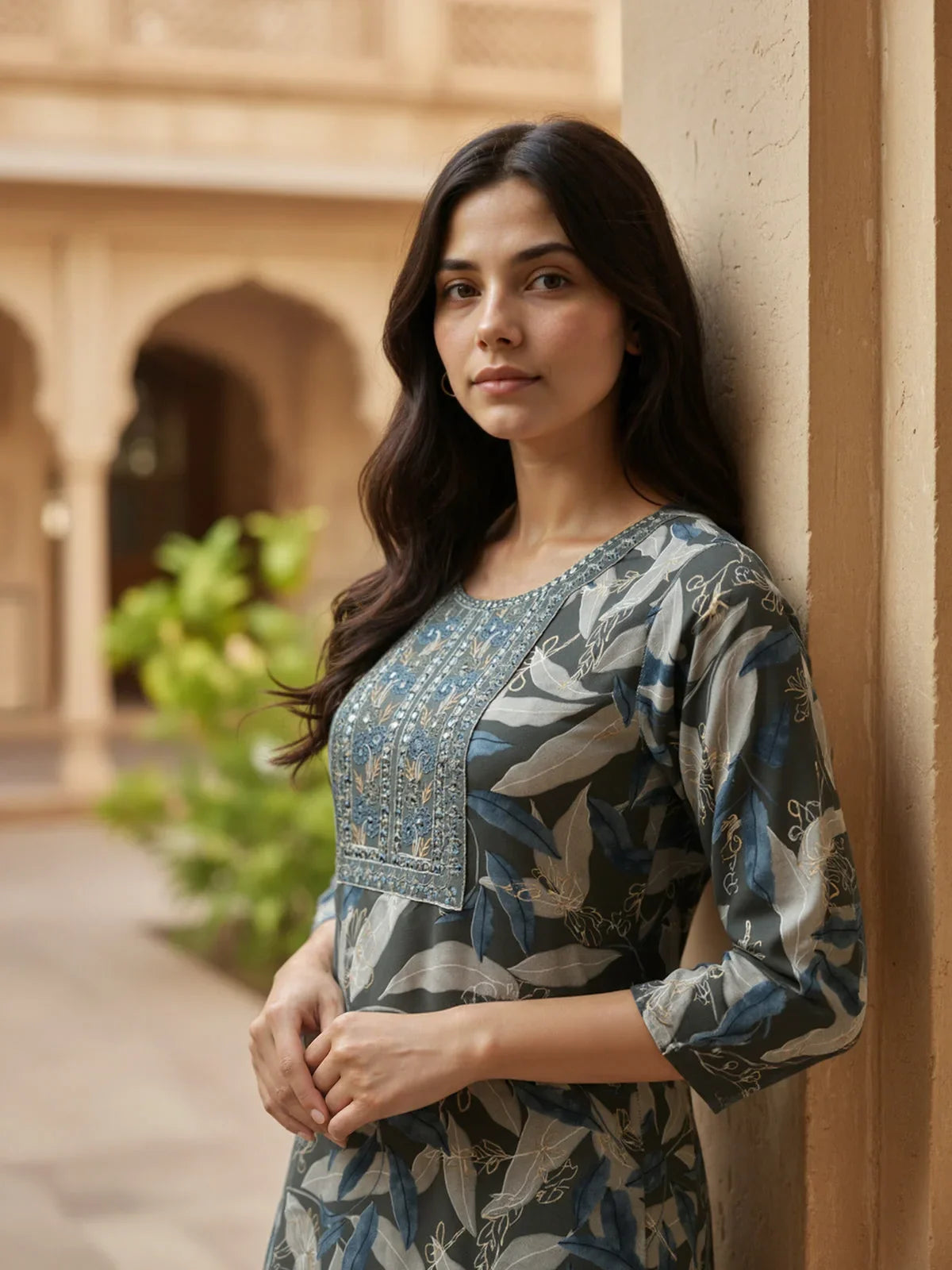 Buy Rayon Embroidered Straight Calf Length Kurta-Grey