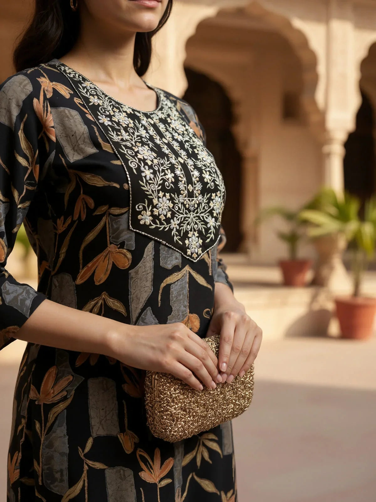 Buy Rayon Embroidered Straight Calf Length Kurta-Black