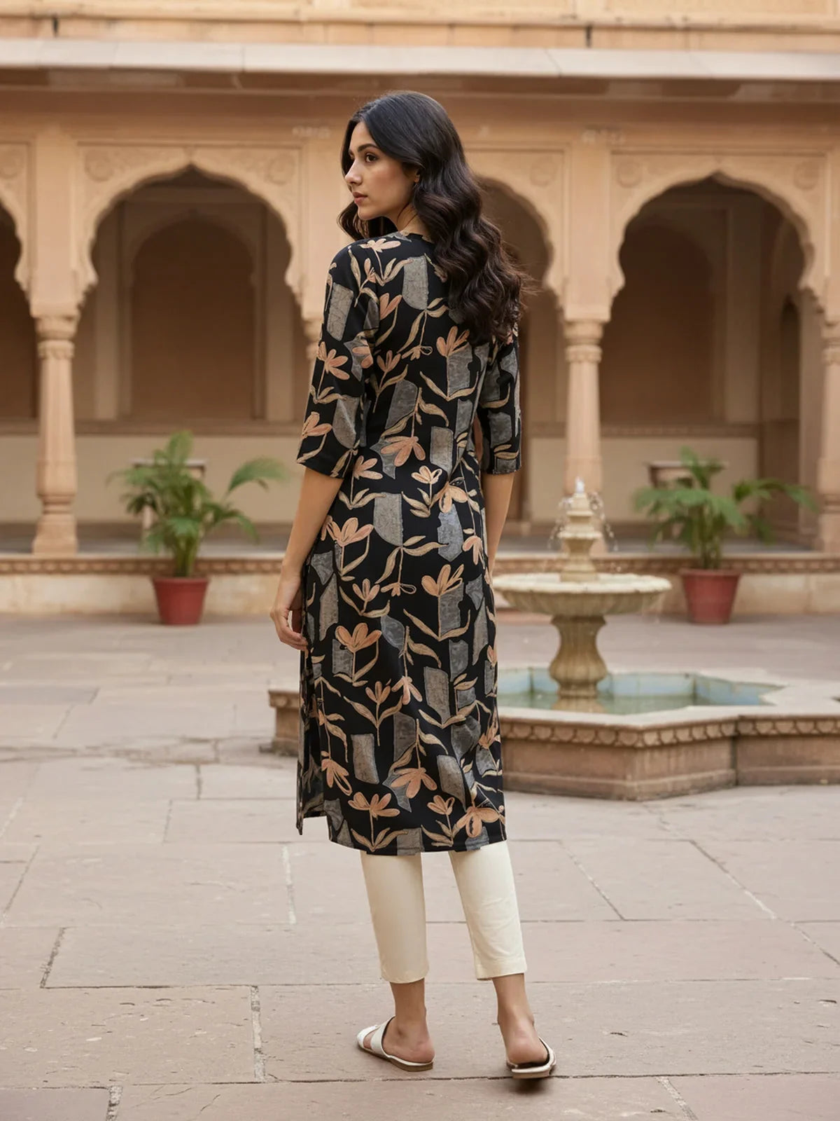 Buy Rayon Embroidered Straight Calf Length Kurta-Black