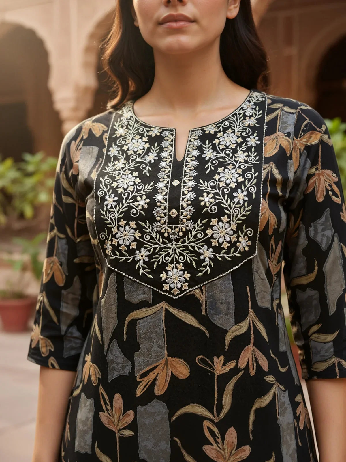 Buy Rayon Embroidered Straight Calf Length Kurta-Black