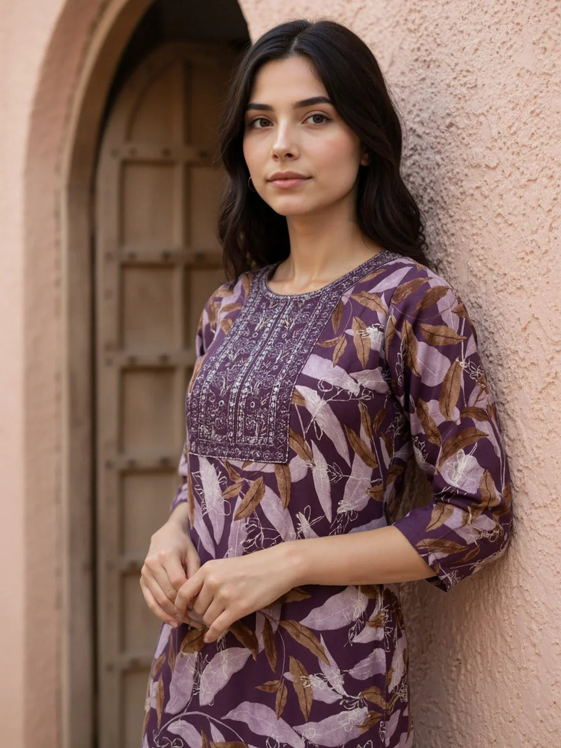 Buy Rayon Embroidered Straight Calf Length Kurta-Purple