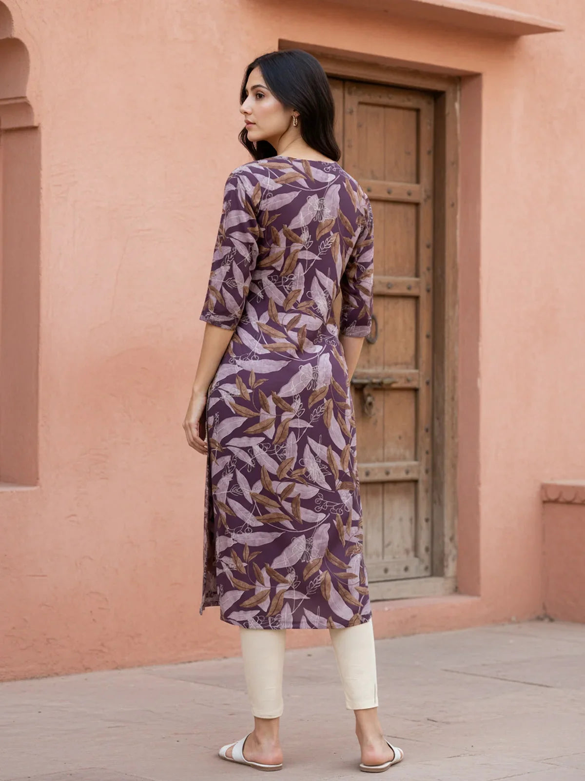 Buy Rayon Embroidered Straight Calf Length Kurta-Purple