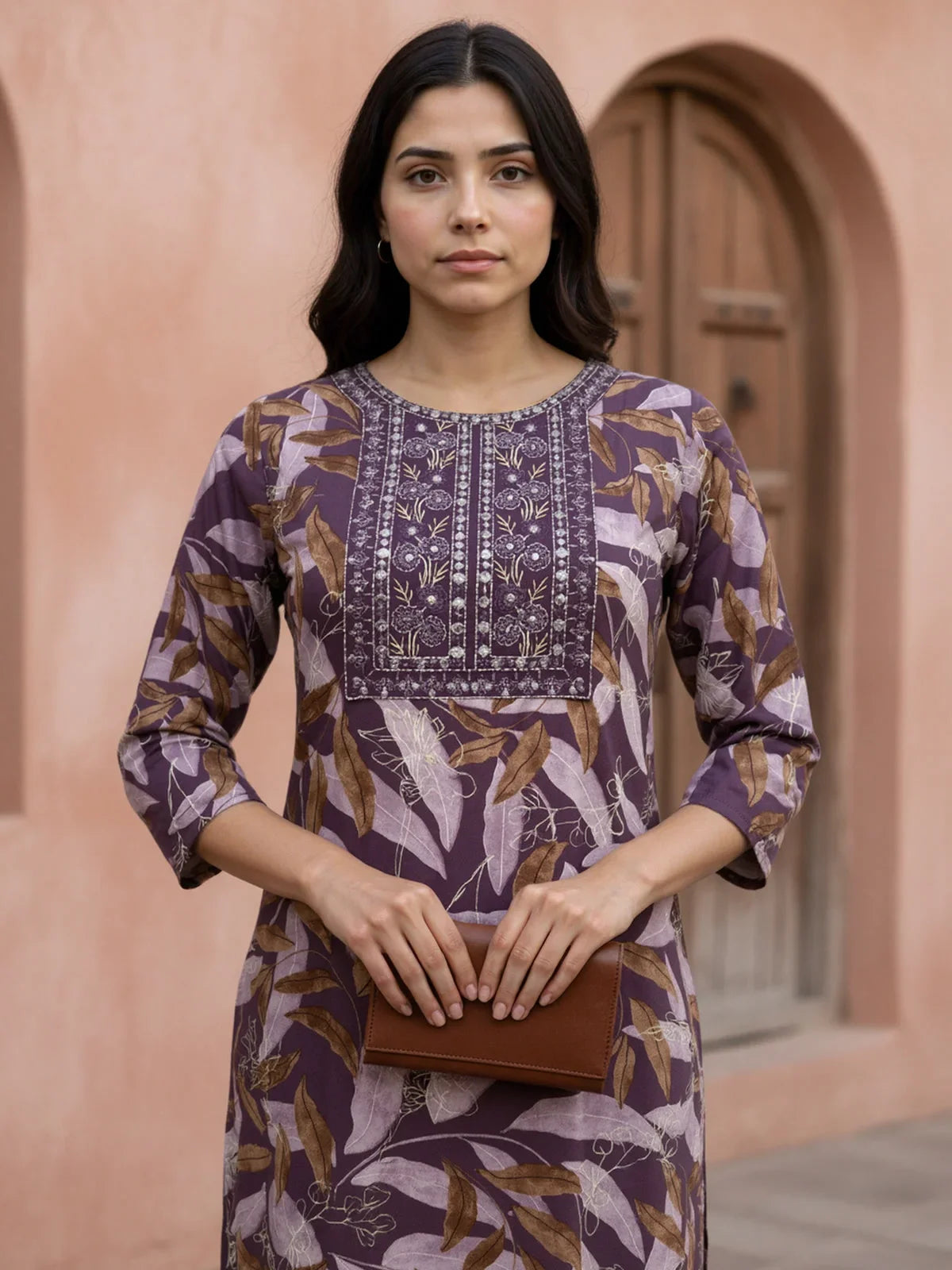 Buy Rayon Embroidered Straight Calf Length Kurta-Purple