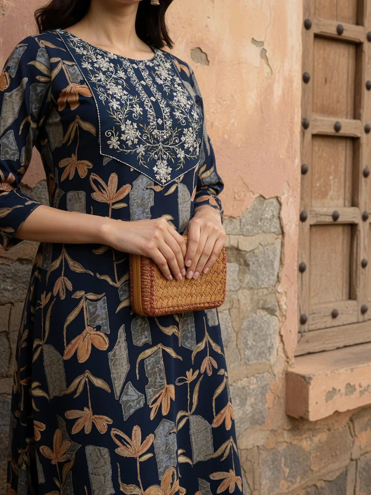 Buy Rayon Embroidered Straight Calf Length Kurta-Blue
