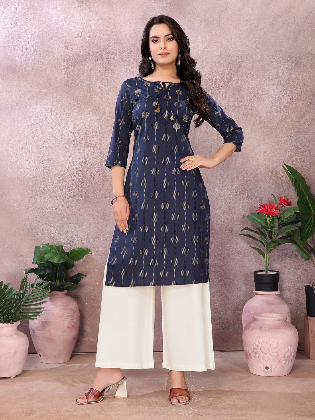 Buy Cotton Printed Straight Knee Length Kurta-Blue