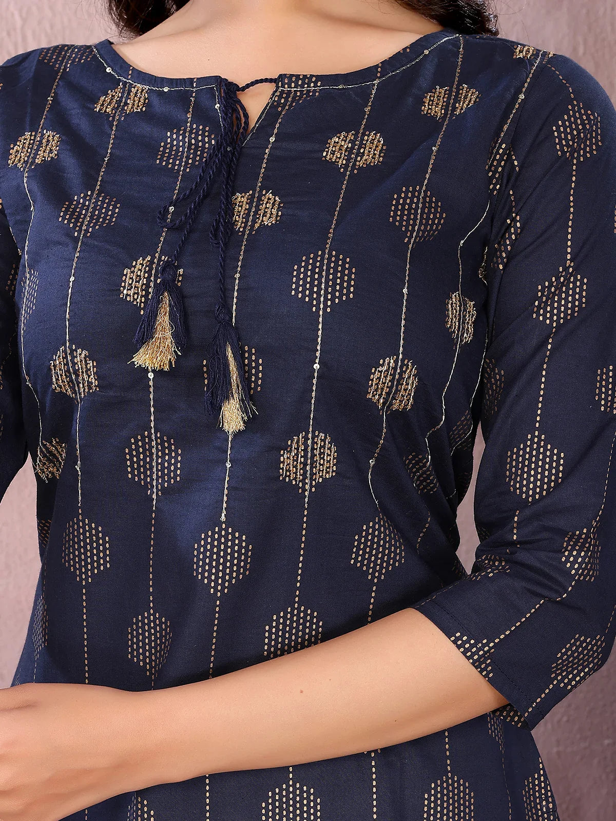 Buy Cotton Printed Straight Knee Length Kurta-Blue