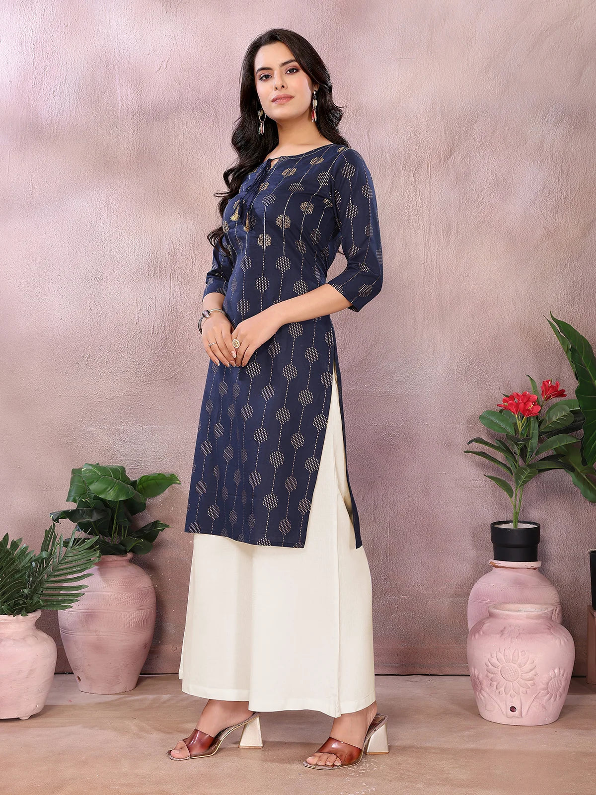 Buy Cotton Printed Straight Knee Length Kurta-Blue