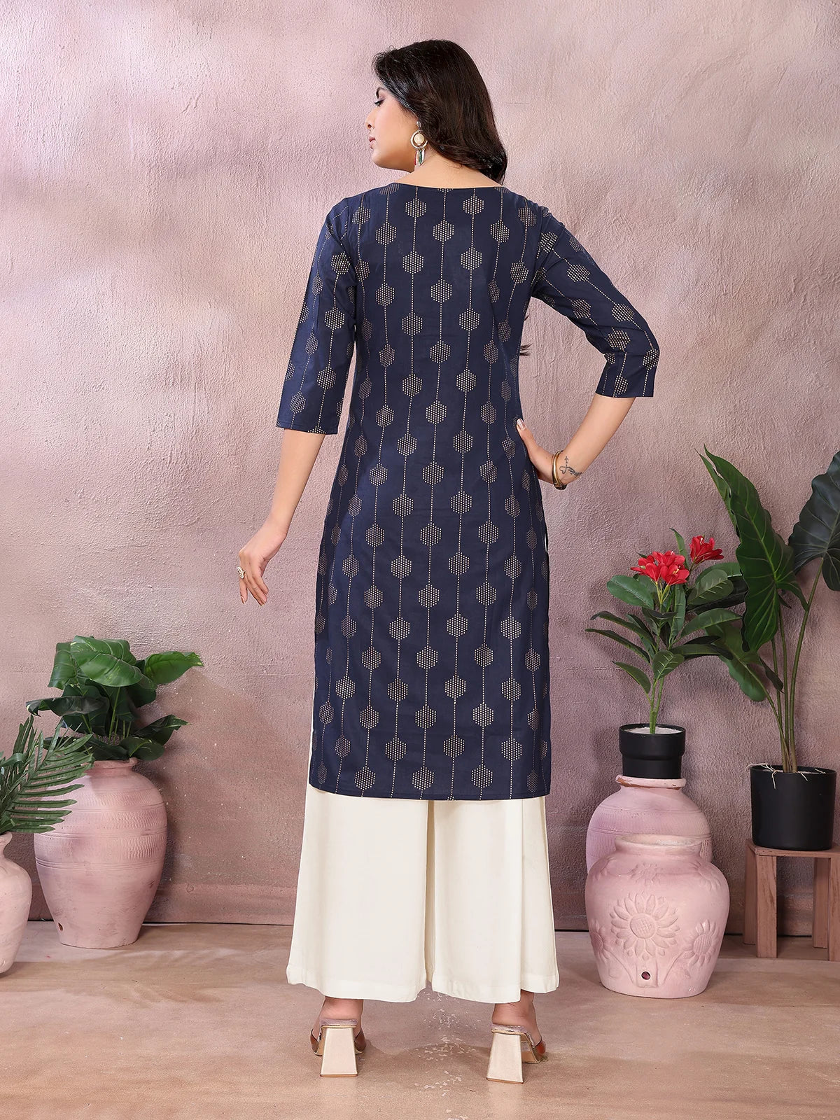 Buy Cotton Printed Straight Knee Length Kurta-Blue