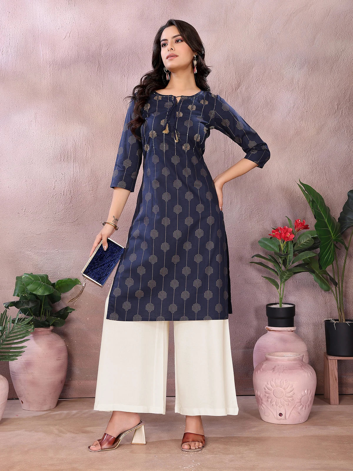 Buy Cotton Printed Straight Knee Length Kurta-Blue