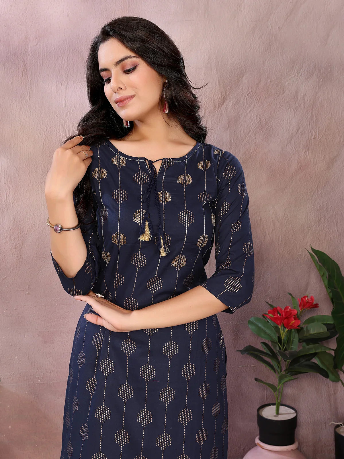 Buy Cotton Printed Straight Knee Length Kurta-Blue