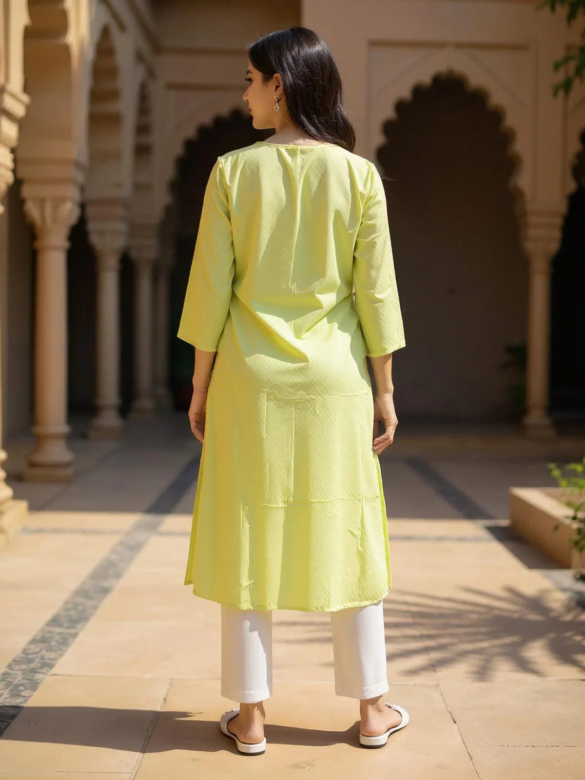 Buy Rayon Embroidered Straight Calf Length Kurta-Green