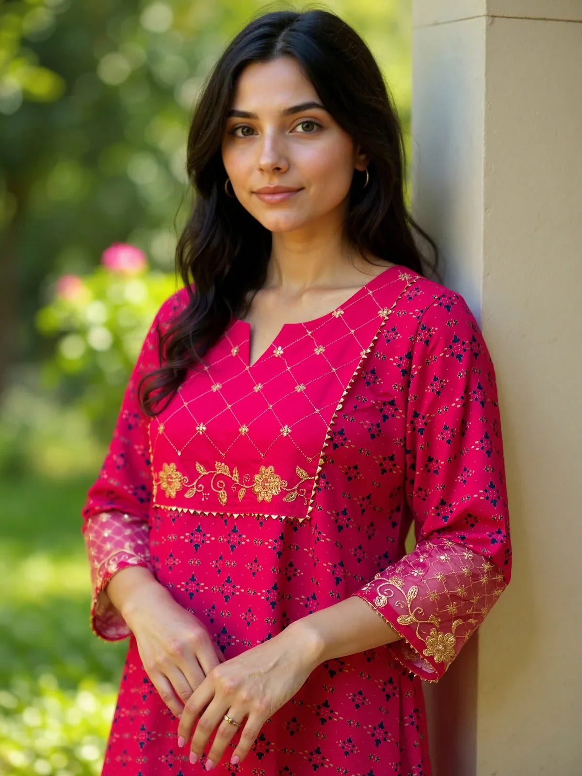 Buy Rayon Embroidered Anarkali Calf Length Kurta-Pink