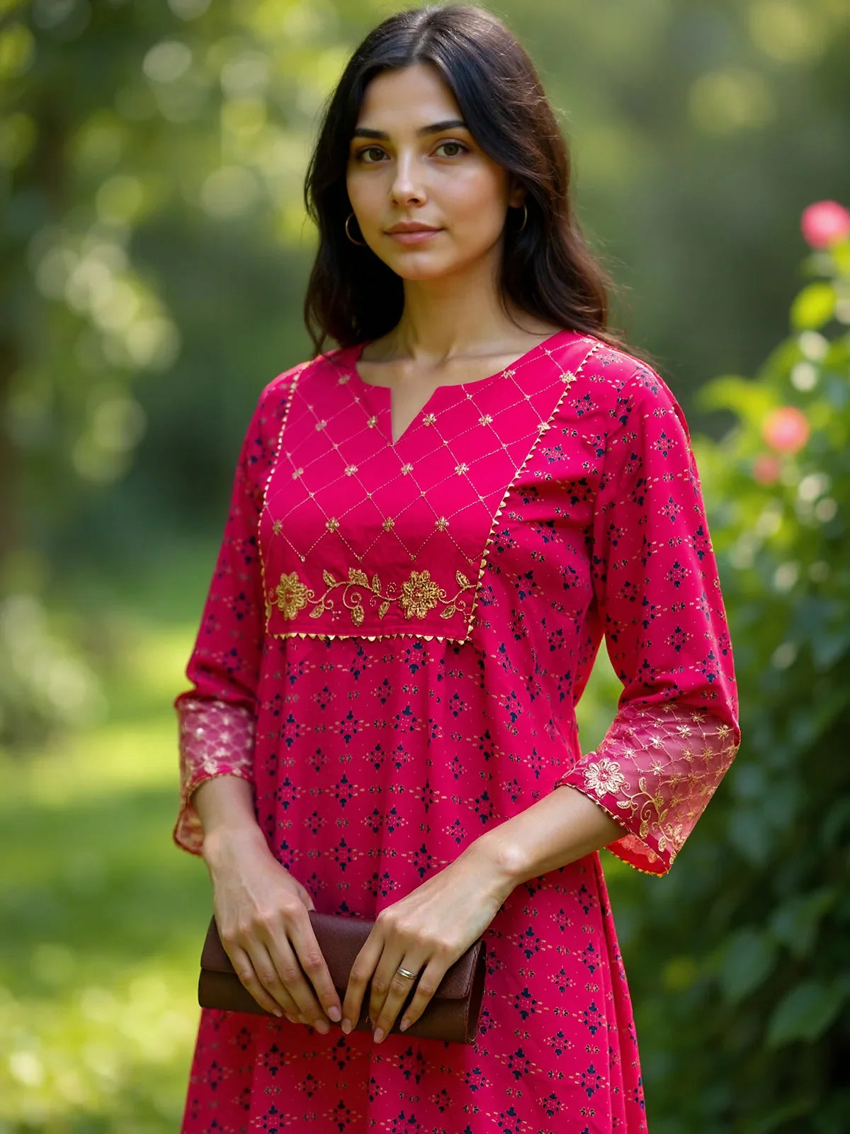 Buy Rayon Embroidered Anarkali Calf Length Kurta-Pink