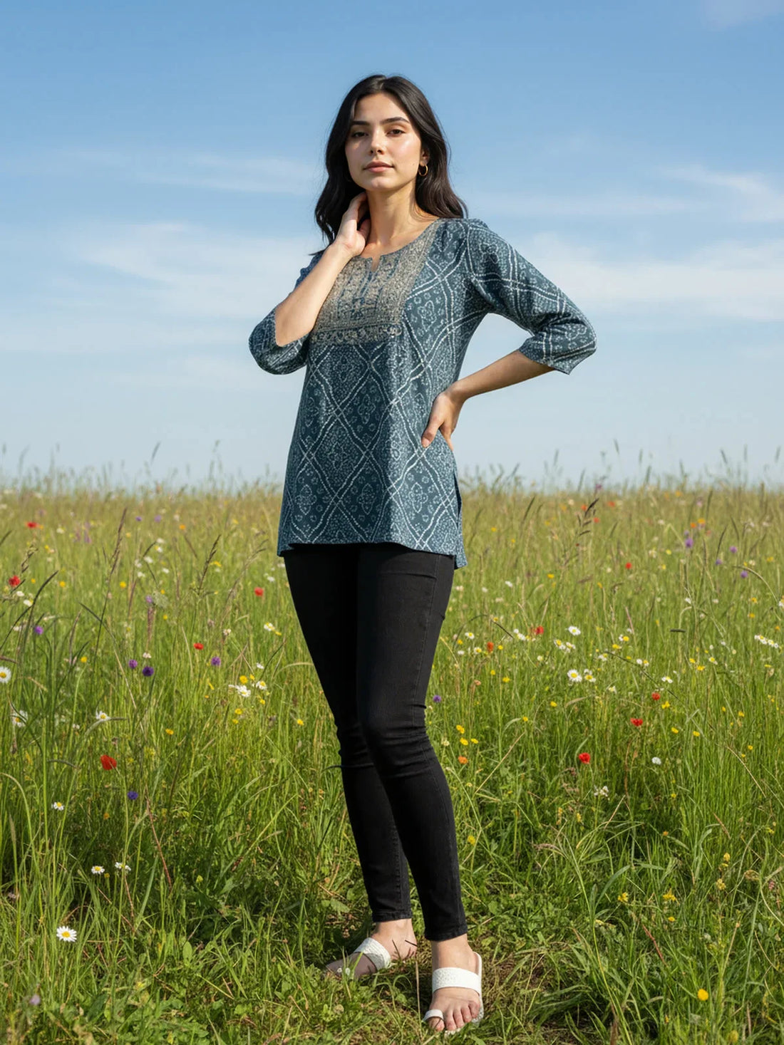 Buy Rayon Embroidered Straight Short Length Short Kurta-Grey