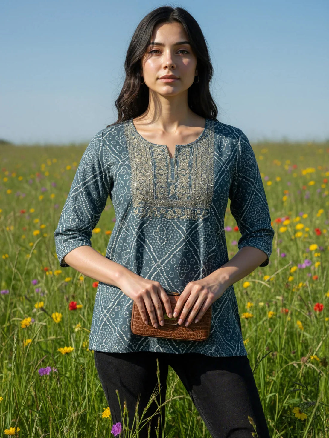 Buy Rayon Embroidered Straight Short Length Short Kurta-Grey