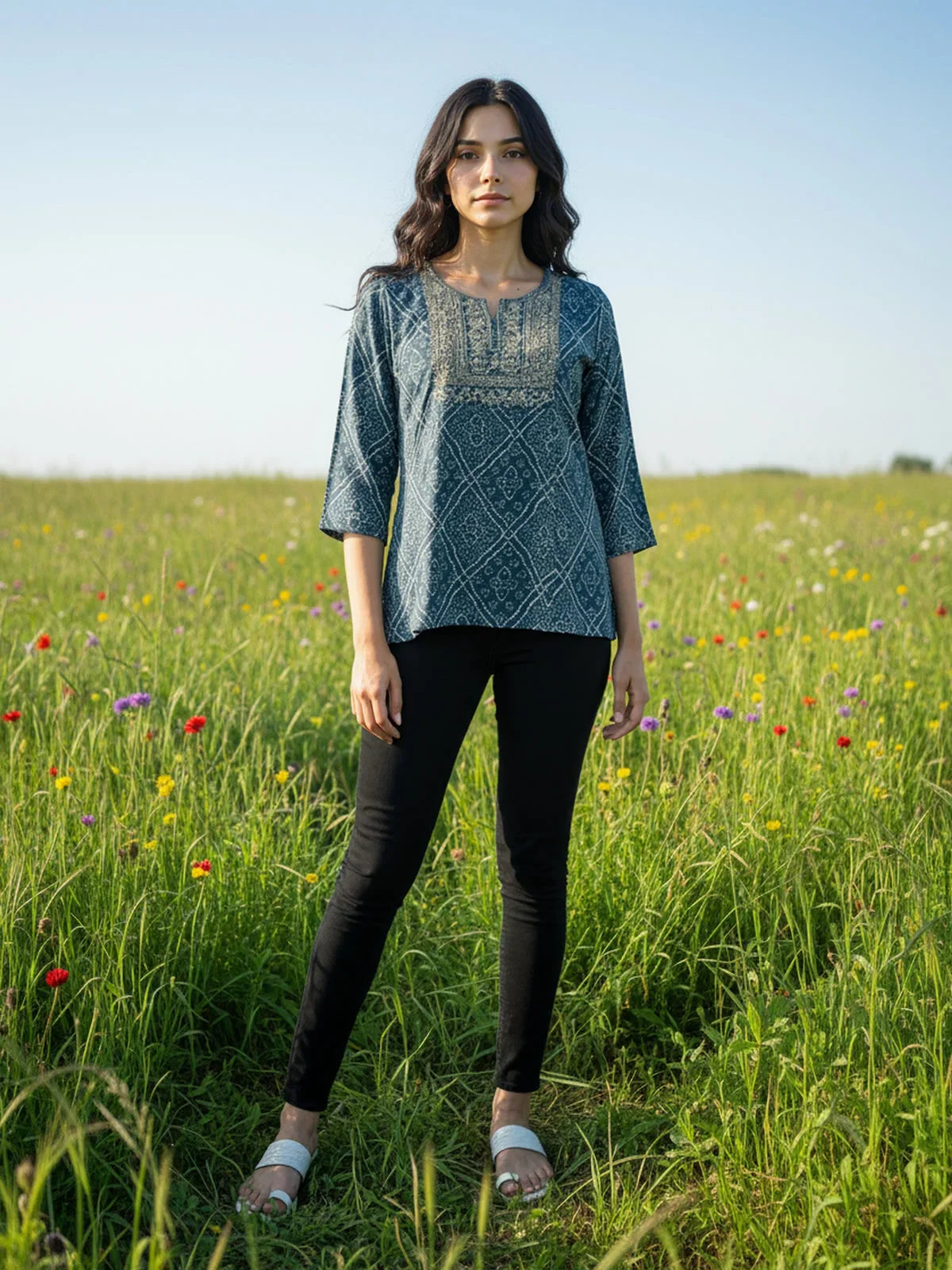 Buy Rayon Embroidered Straight Short Length Short Kurta-Grey