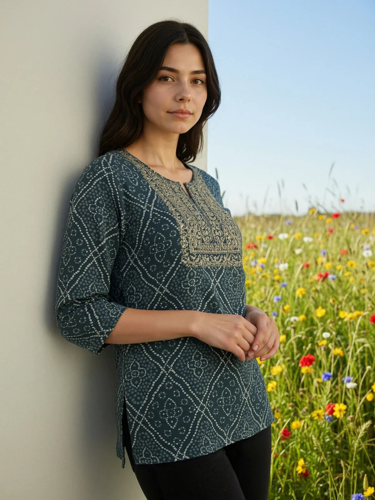 Buy Rayon Embroidered Straight Short Length Short Kurta-Grey
