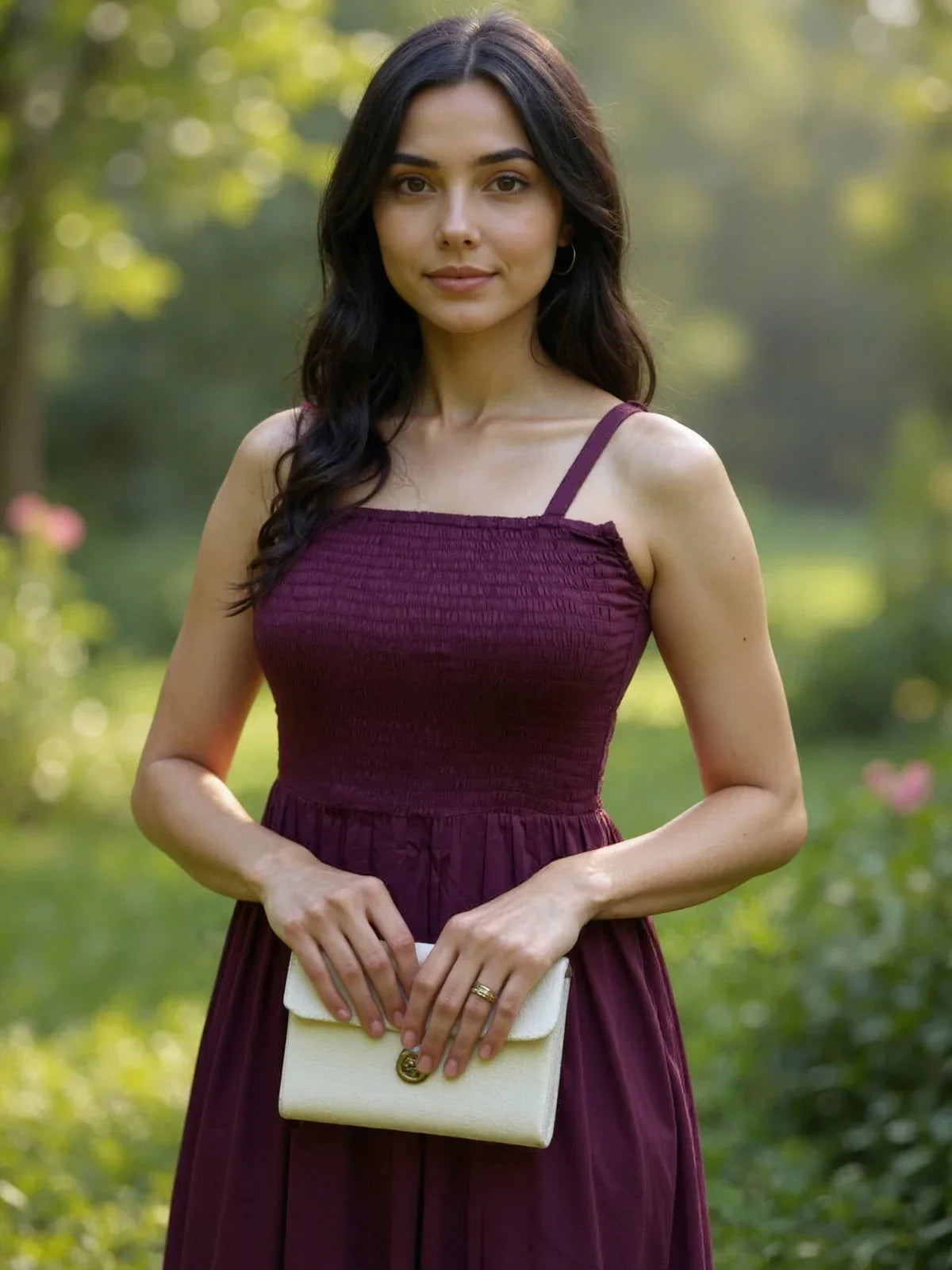 Buy Cotton Embroidered Flared Calf Length Dress-Wine
