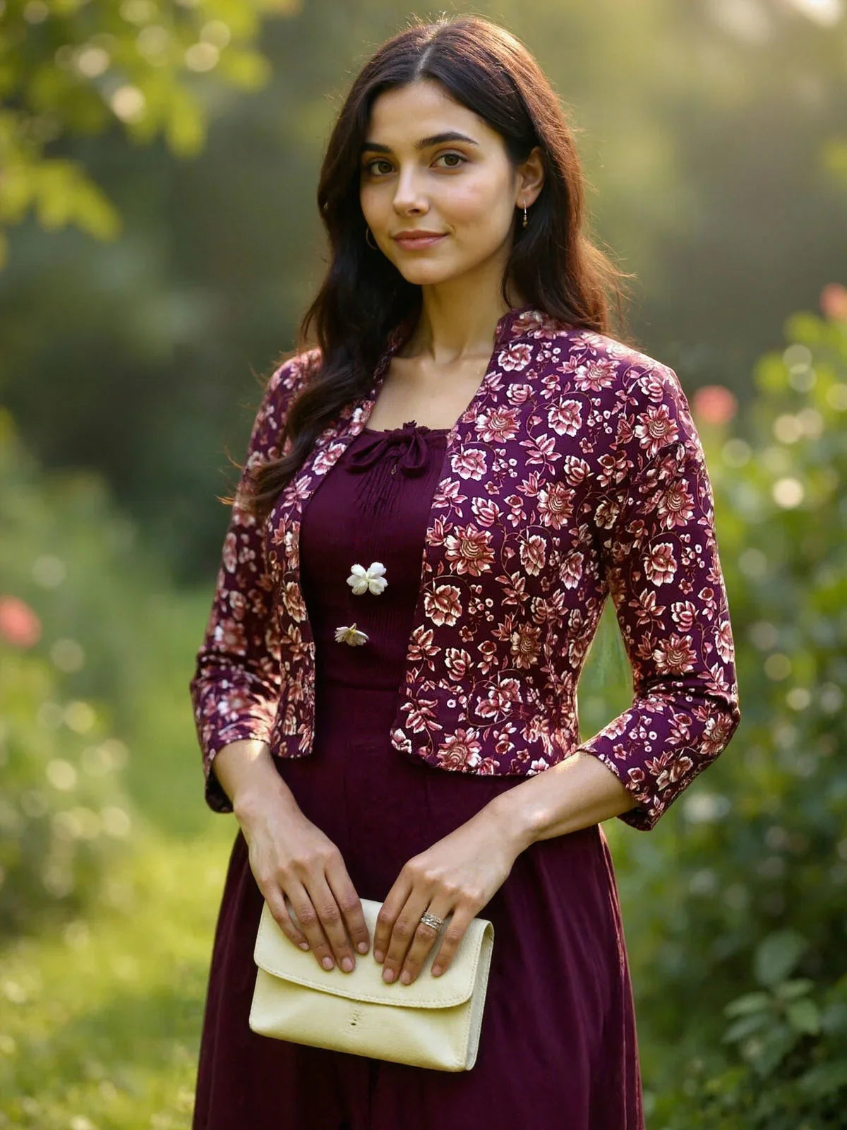 Buy Cotton Embroidered Flared Calf Length Dress-Wine