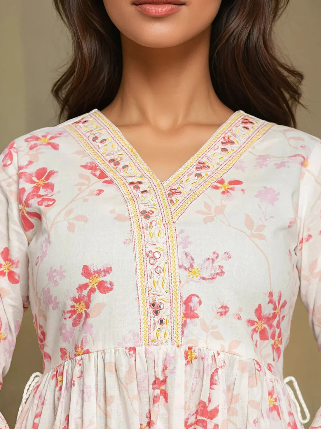Buy Cotton Embroidered Flared Calf Length Dress-Pink