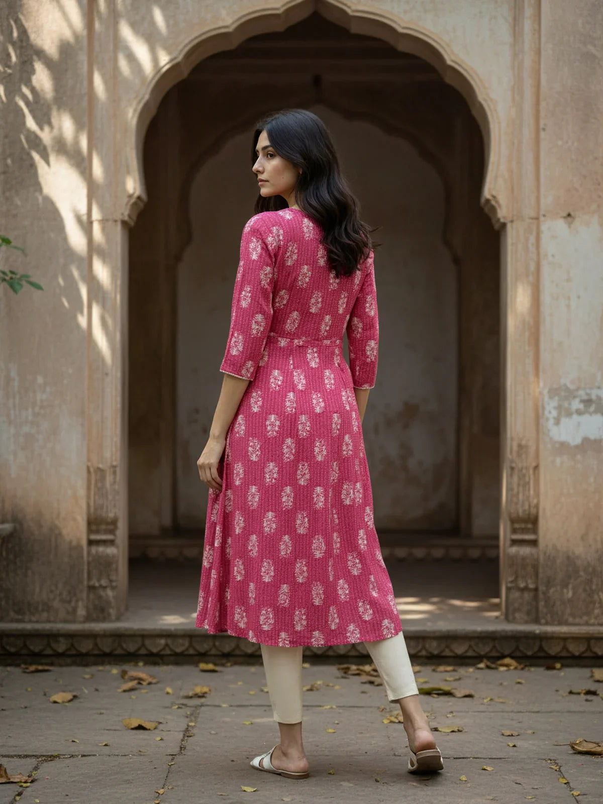 Buy Rayon Embroidered Anarkali Calf Length Kurta-Pink