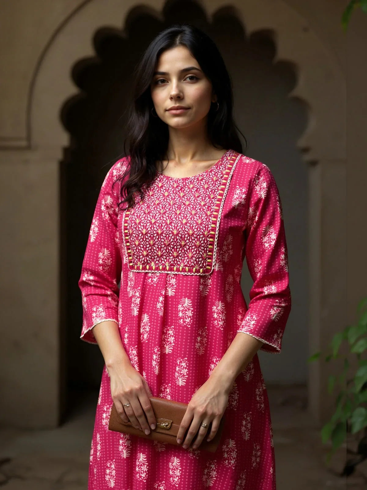 Buy Rayon Embroidered Anarkali Calf Length Kurta-Pink