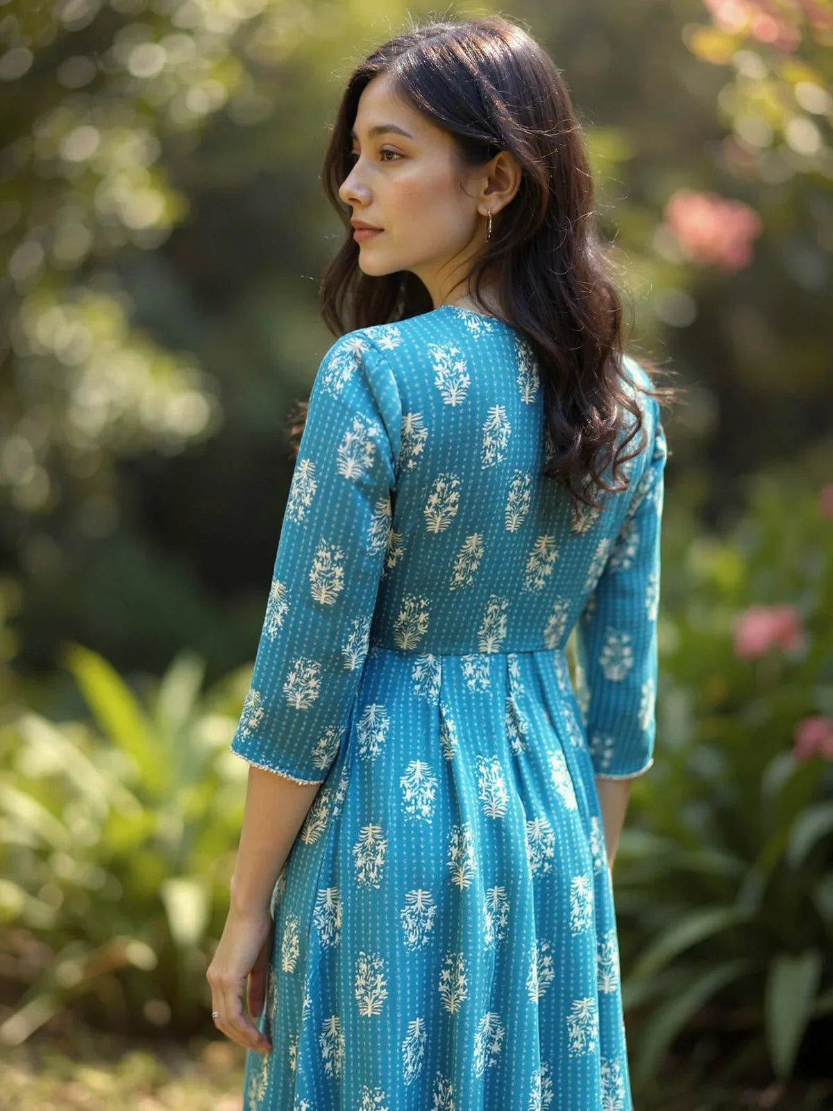 Buy Rayon Embroidered Flared Calf Length Kurta-Teal