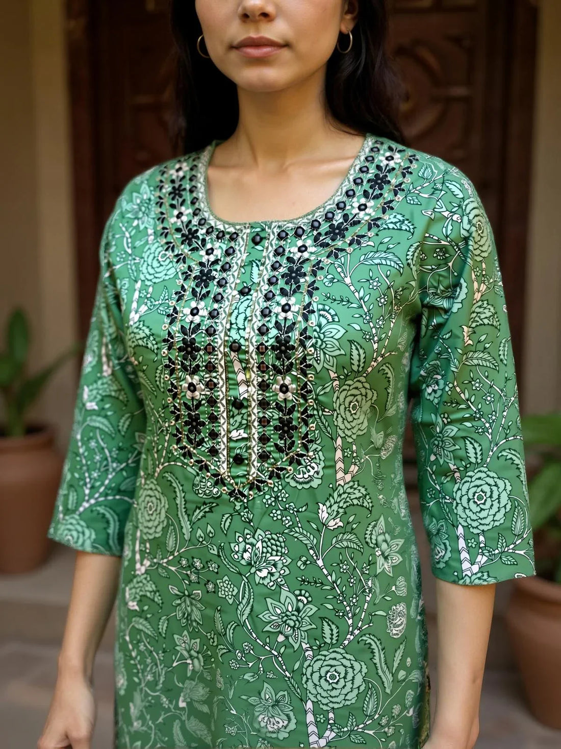 Buy Cotton Printed Straight Calf Length Kurta-Green
