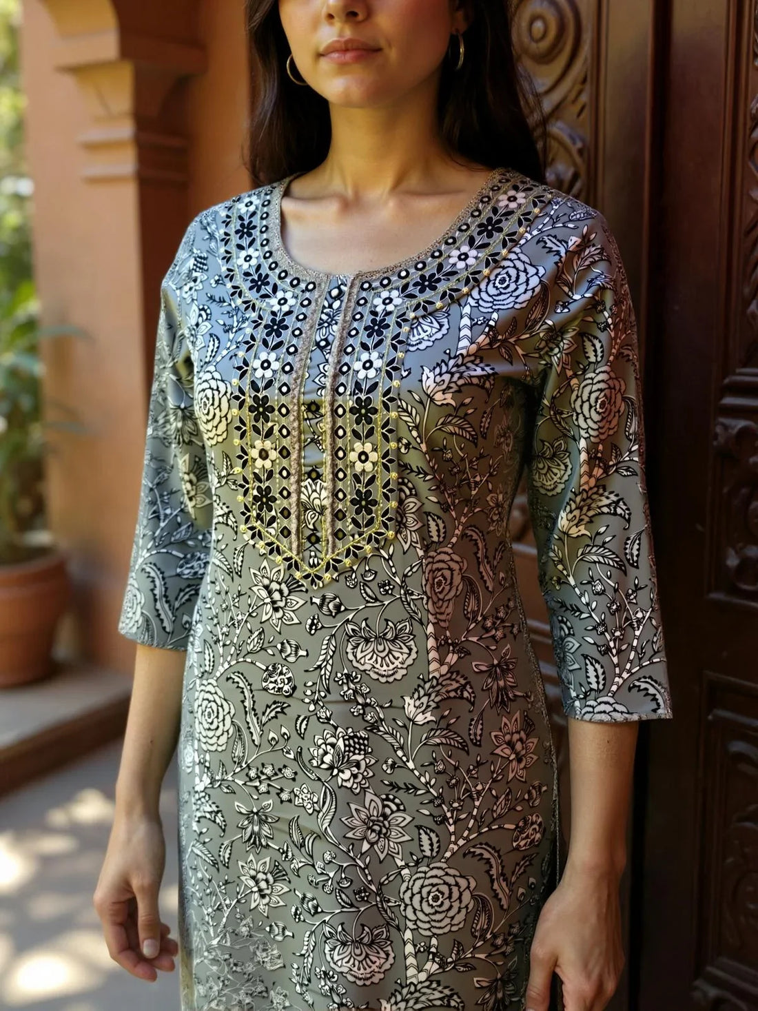 Buy Cotton Printed Straight Calf Length Kurta-Grey