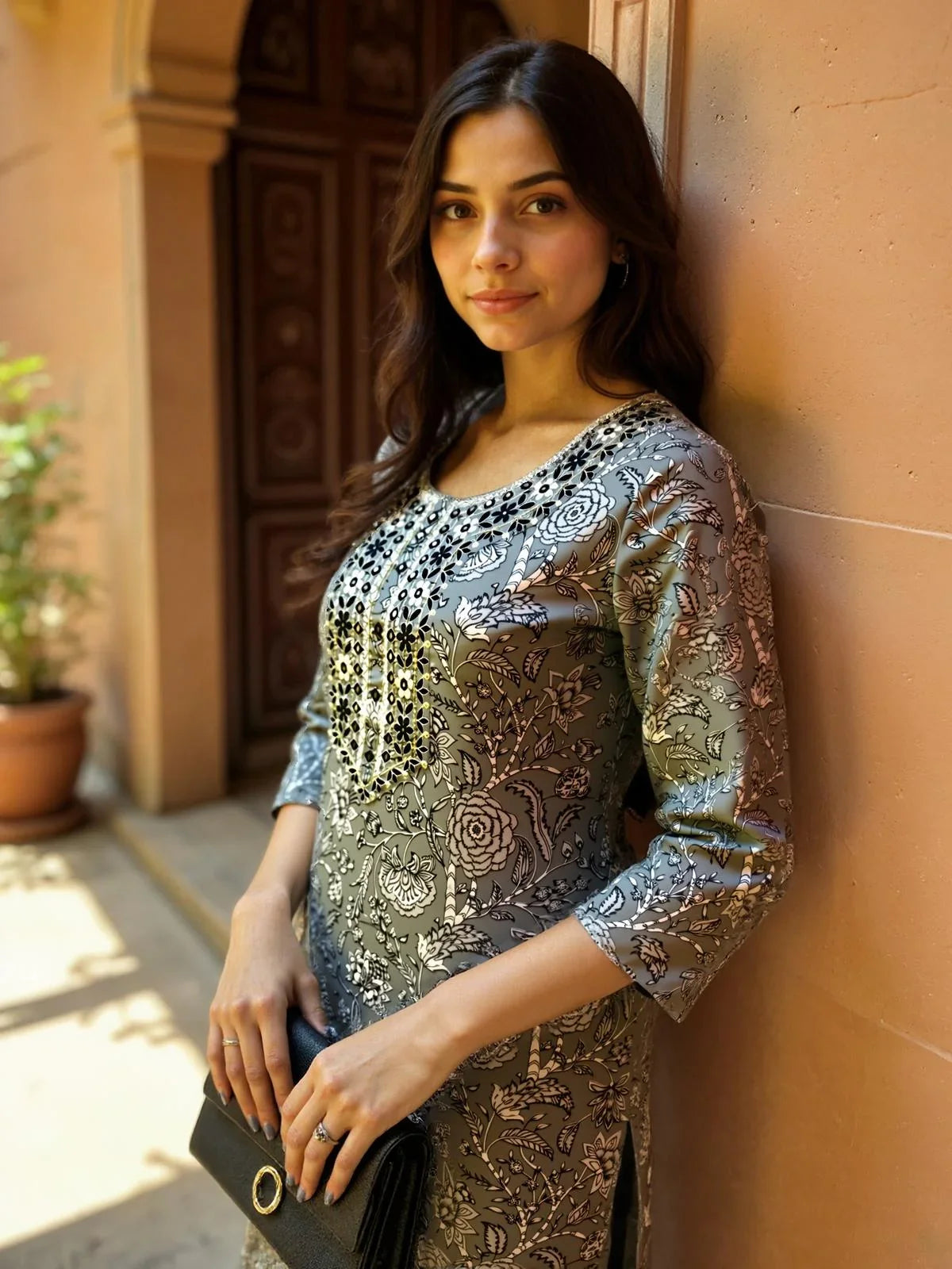 Buy Cotton Printed Straight Calf Length Kurta-Grey