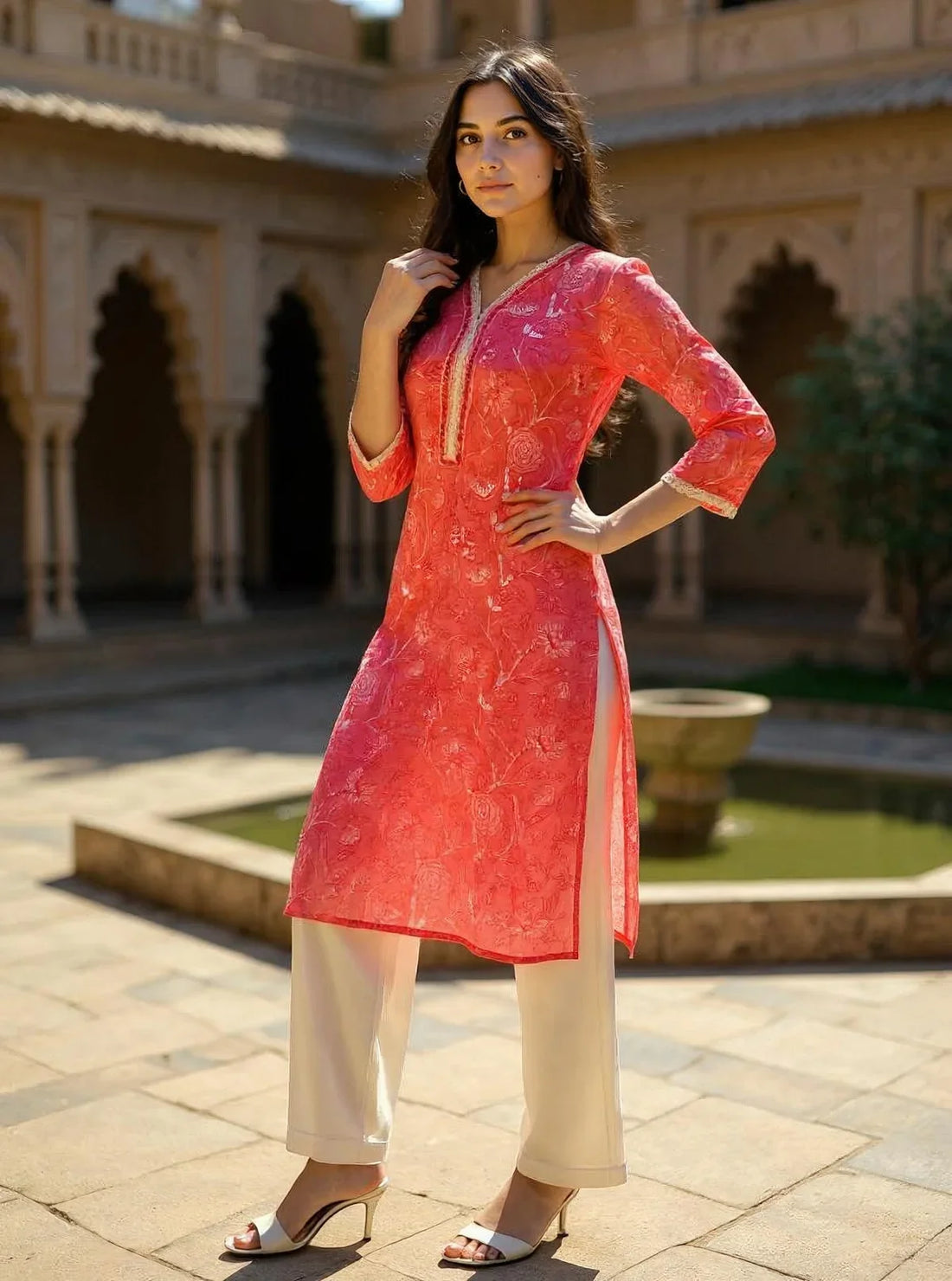 Buy Rayon Embroidered Straight Calf Length Kurta-Peach
