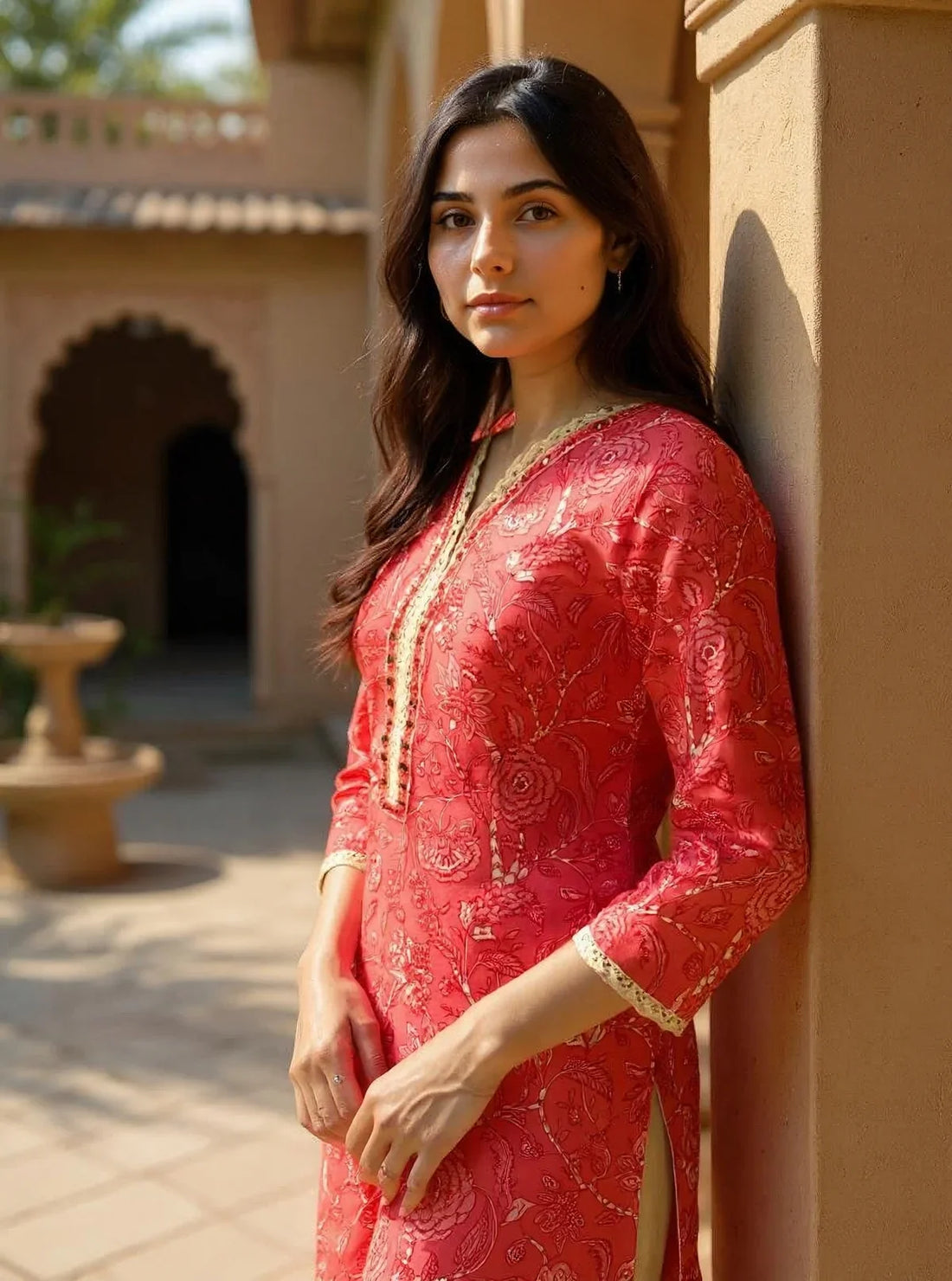 Buy Rayon Embroidered Straight Calf Length Kurta-Peach