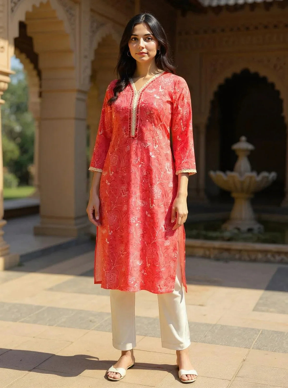 Buy Rayon Embroidered Straight Calf Length Kurta-Peach